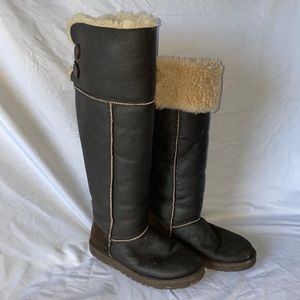 Tall brown leather UGG boots
